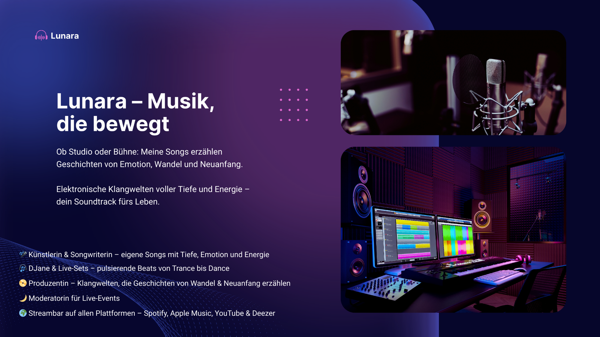 Aufnahmestudio von Lunara mit Mikrofon und Technik – Ort, an dem ihre Songs entstehen