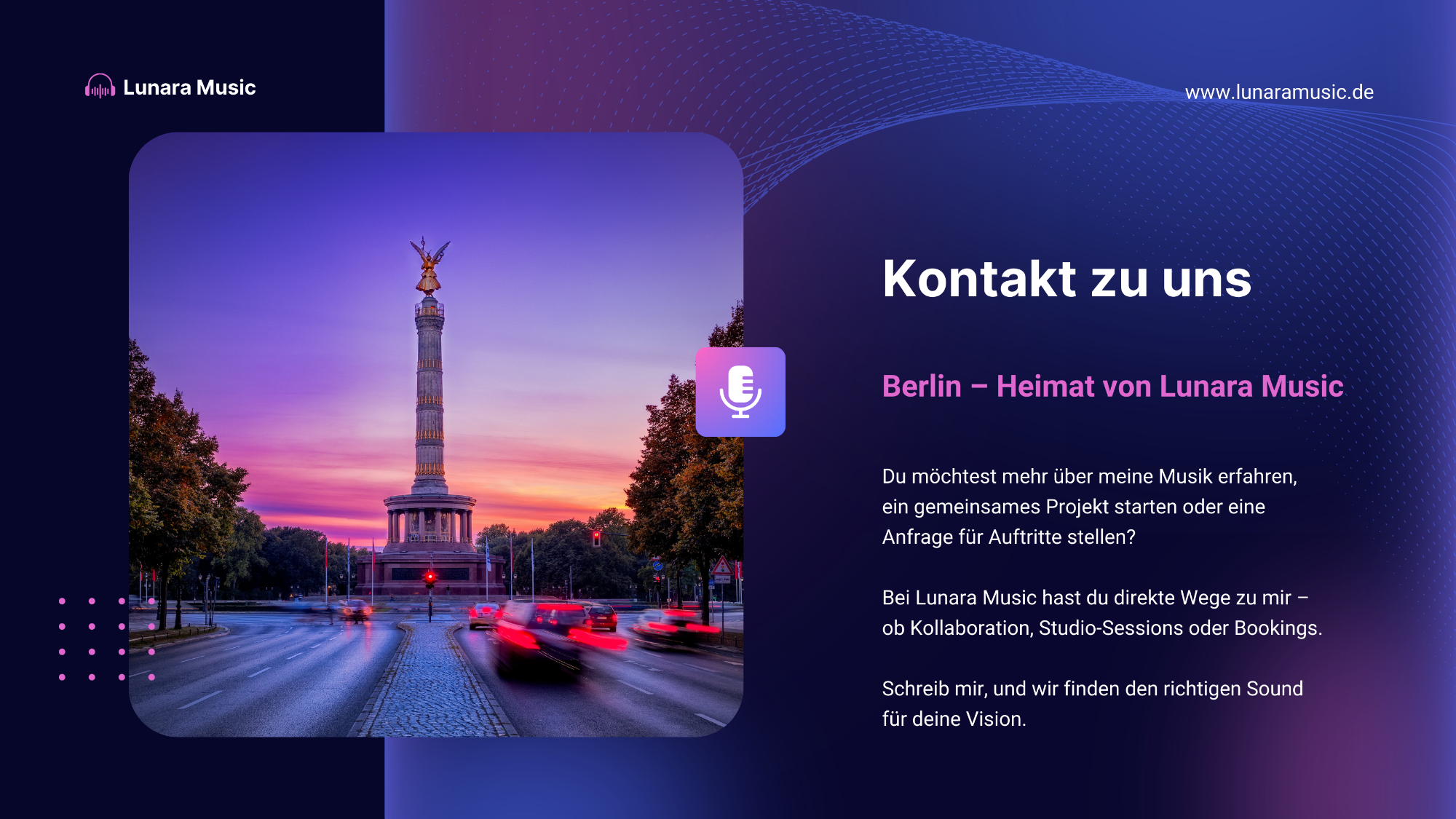 Berlin – Heimat von Lunara Music Mystische Ansicht der Berliner Siegessäule im Abendlicht – in den Farben von Lunara